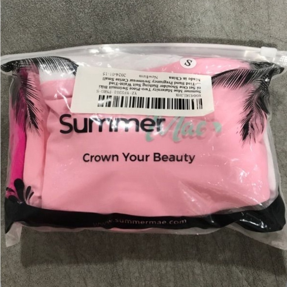 Summer Mae Maternity One Shoulder Bathing Suit High Waisted Pregnancy Small Pink - Picture 2 of 3